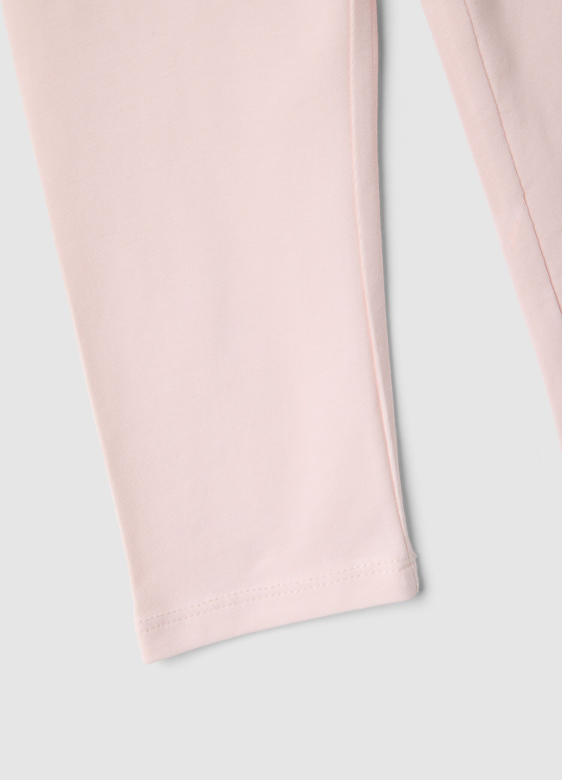 Girls' pink elasticated cotton leggings slim fit with heart