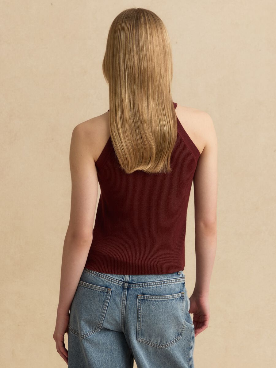 Fitted red viscose blend tank top_3