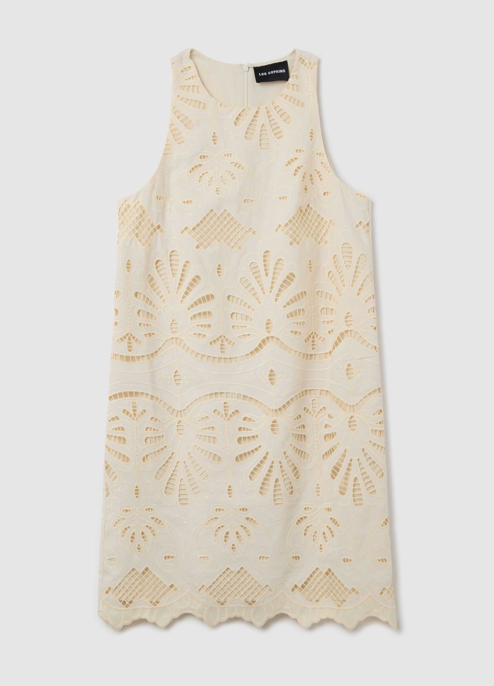 Vestito smanicato effetto pizzo beige