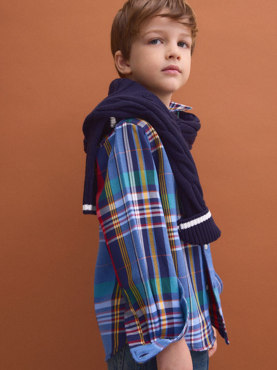 Camicia multicolor in puro cotone a quadri con collo classico button-down_1