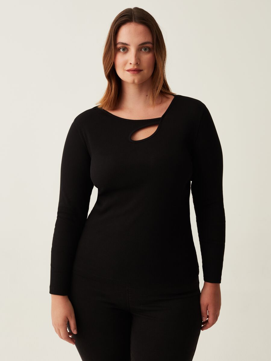 T-shirt a costine con dettaglio cut out Curvy_1