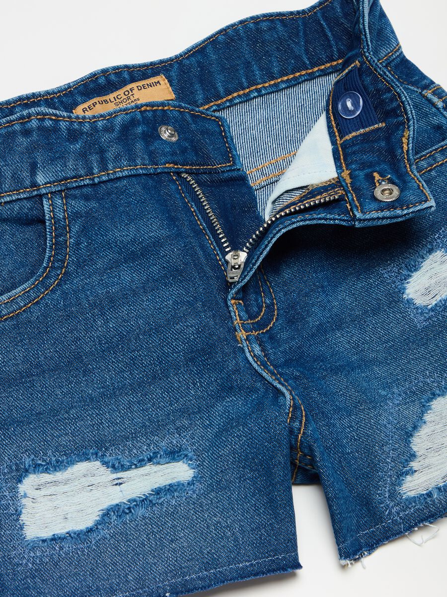 Denim shorts with abrasions_2