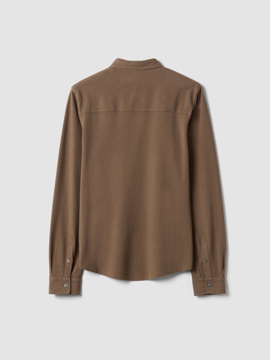 Polo piquet marrone in puro cotone a maniche lunghe regular fit_2