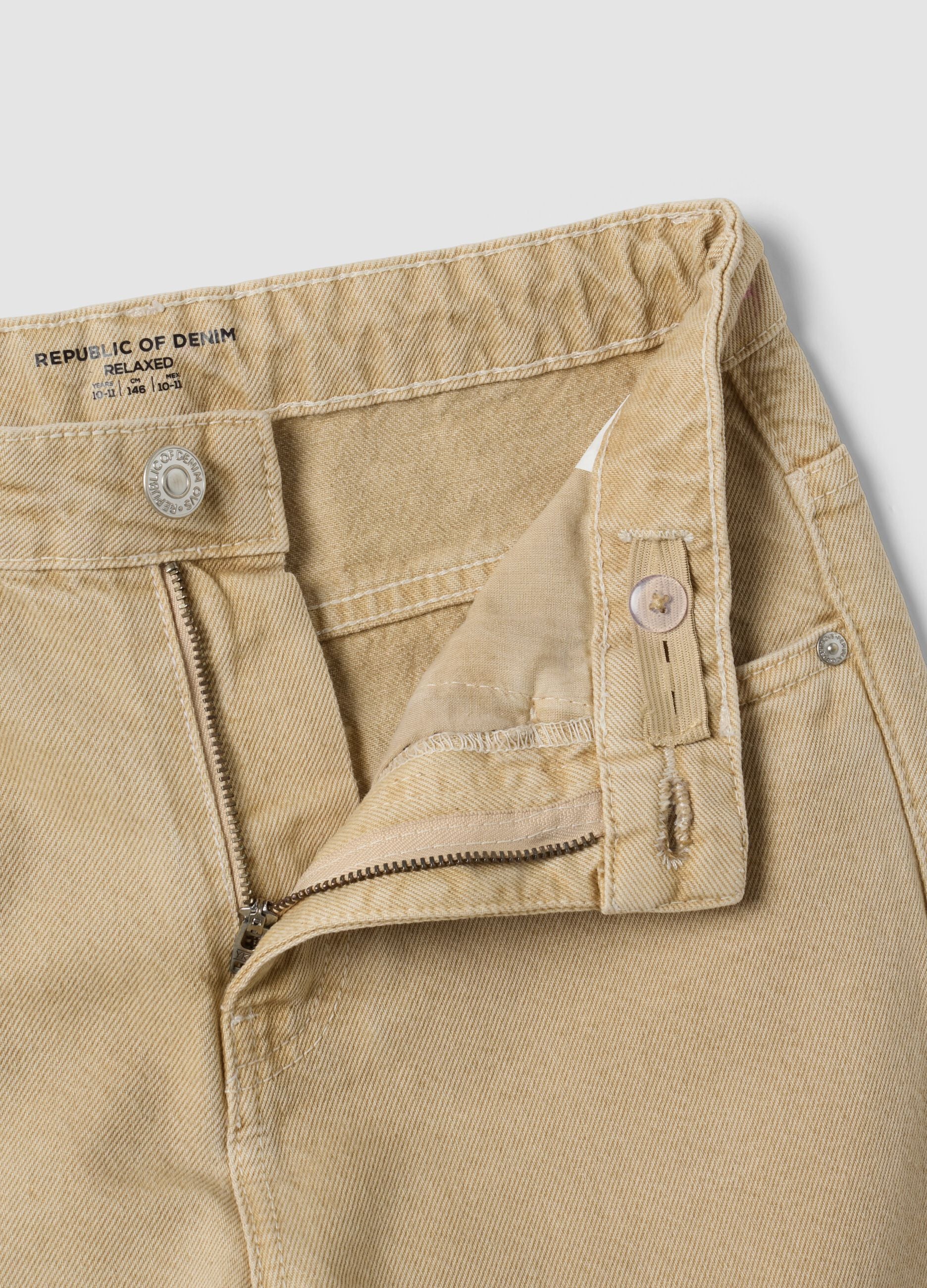 Beige cotton denim jeans, relaxed fit for boys