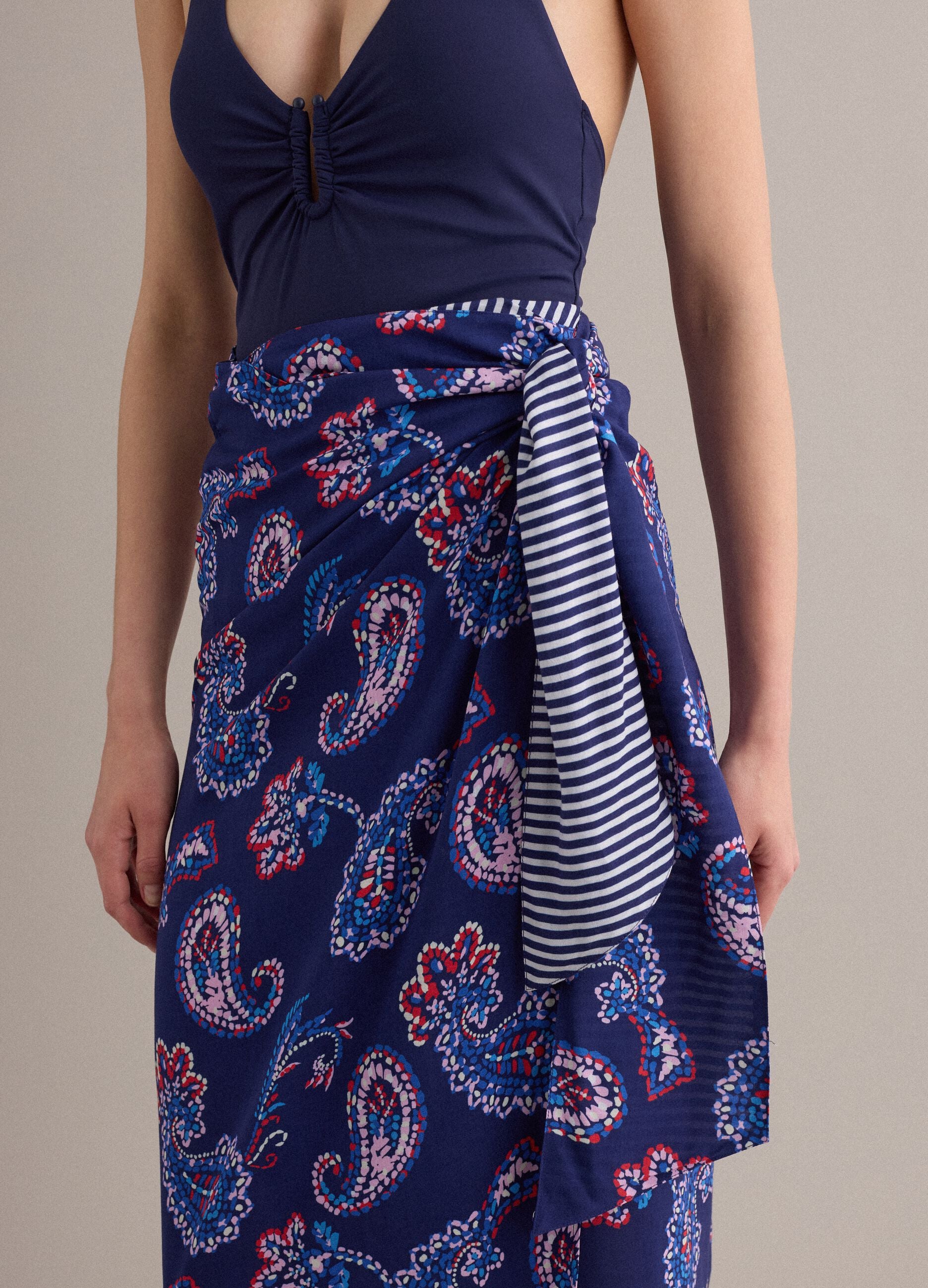 Blue pure viscose pareo with paisley print