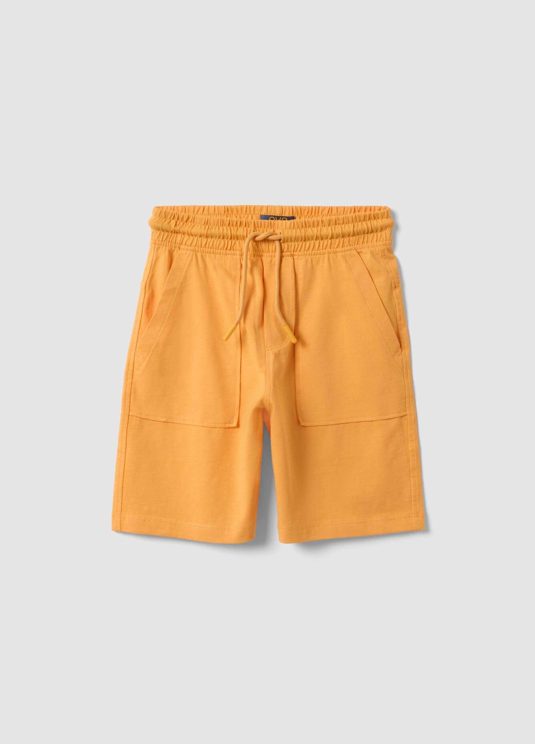 Orange organic cotton shorts with elasticated waistband