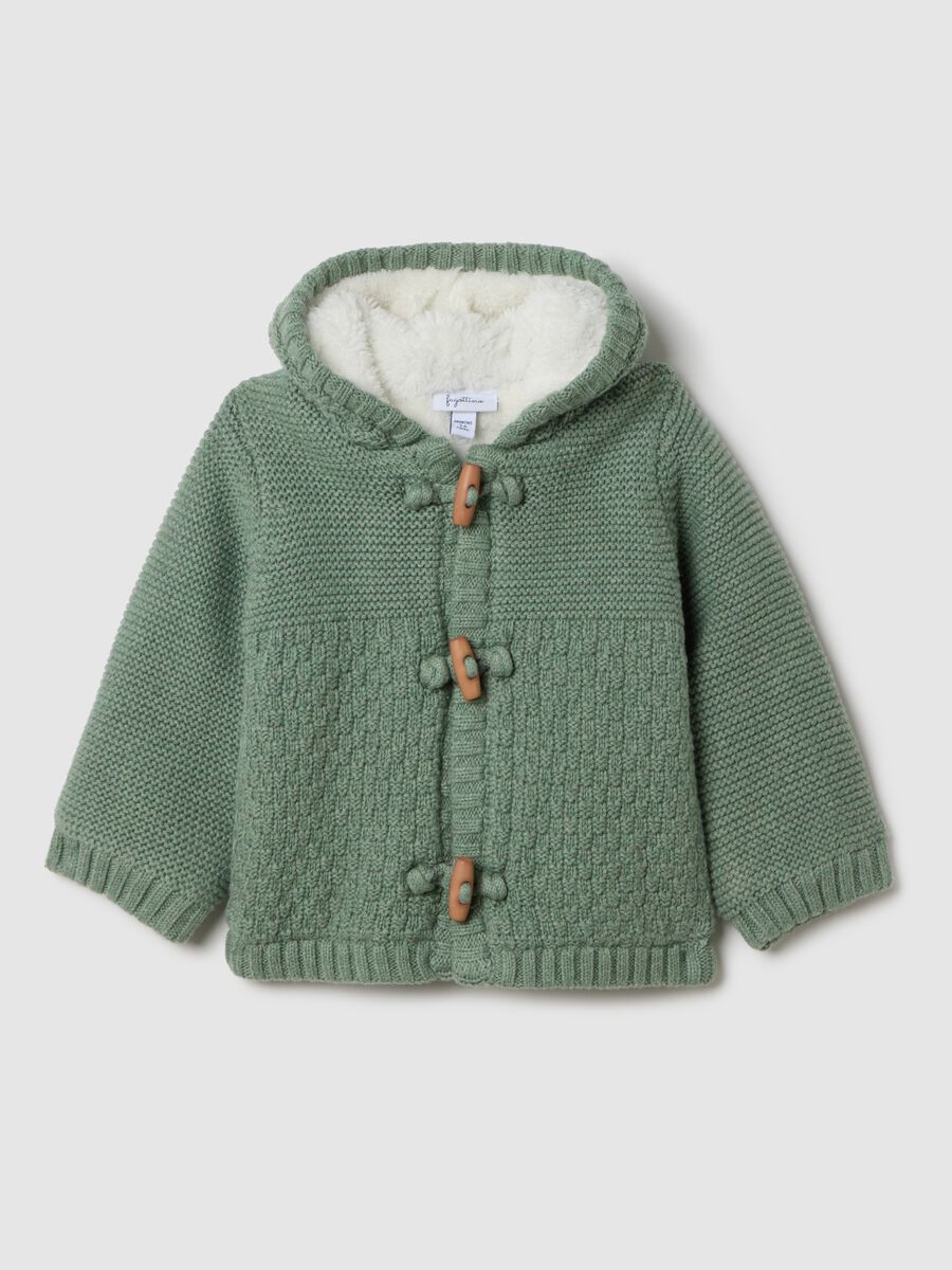 Baby Green Hooded Jacket in Pure Cotton Regular Fit_0