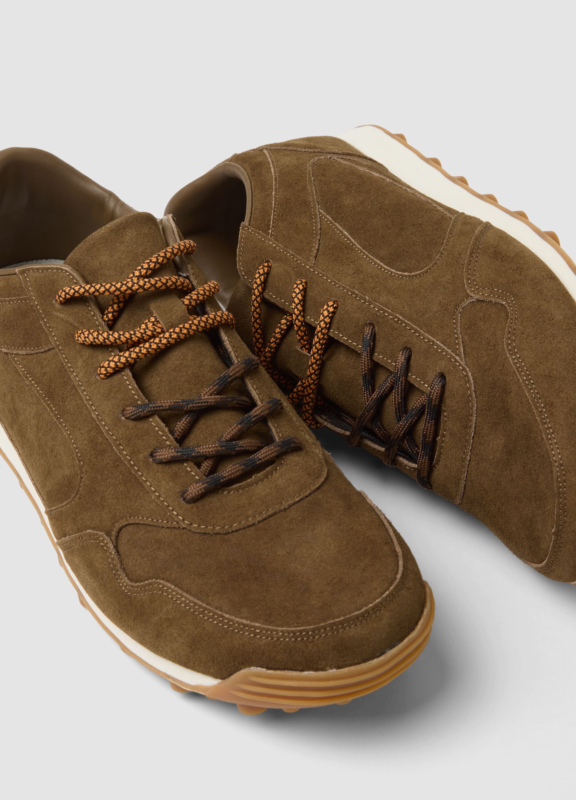Brown genuine leather lace-up trainers