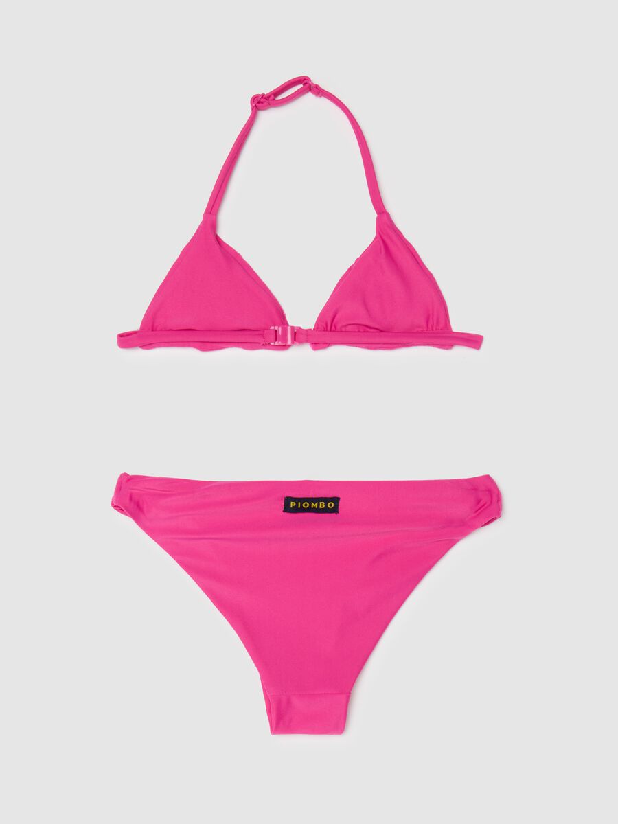Girls' pink elastane blend bikini with floral embroidery_1