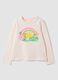 T-shirt rosa in cotone elasticizzato con stampa arcobaleno_0