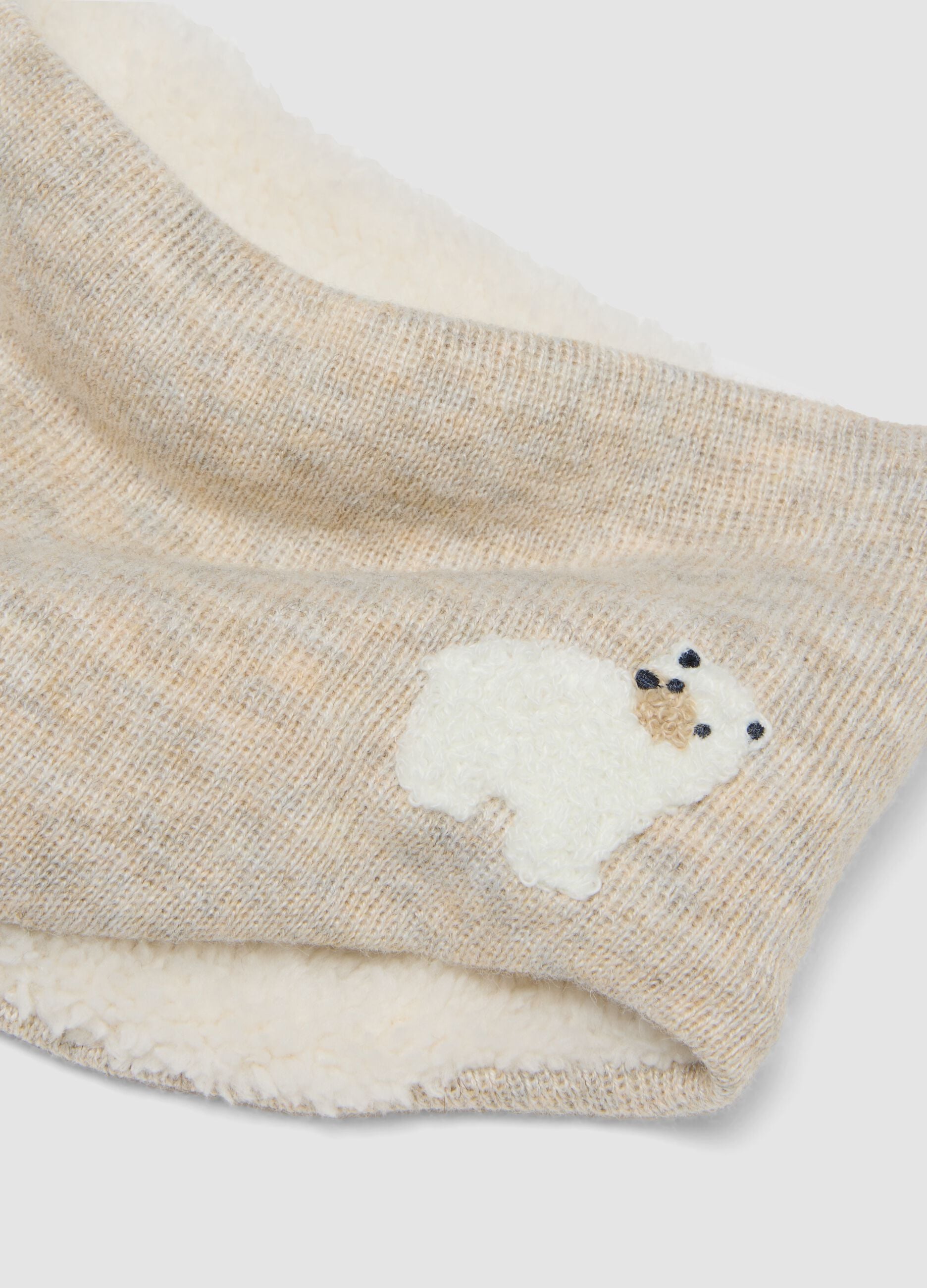 Sciarpa beige m&eacute;lange in misto lana con interno teddy
