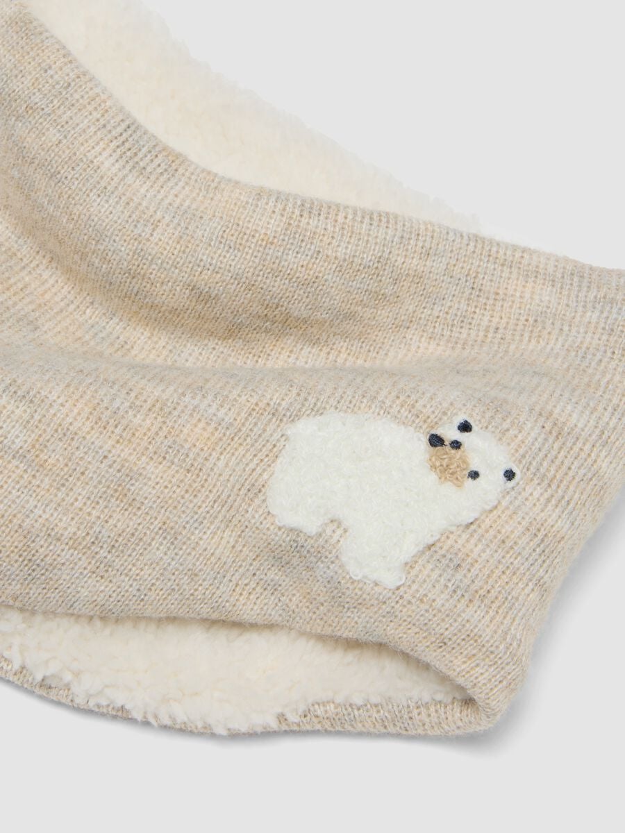 Sciarpa beige m&eacute;lange in misto lana con interno teddy_2