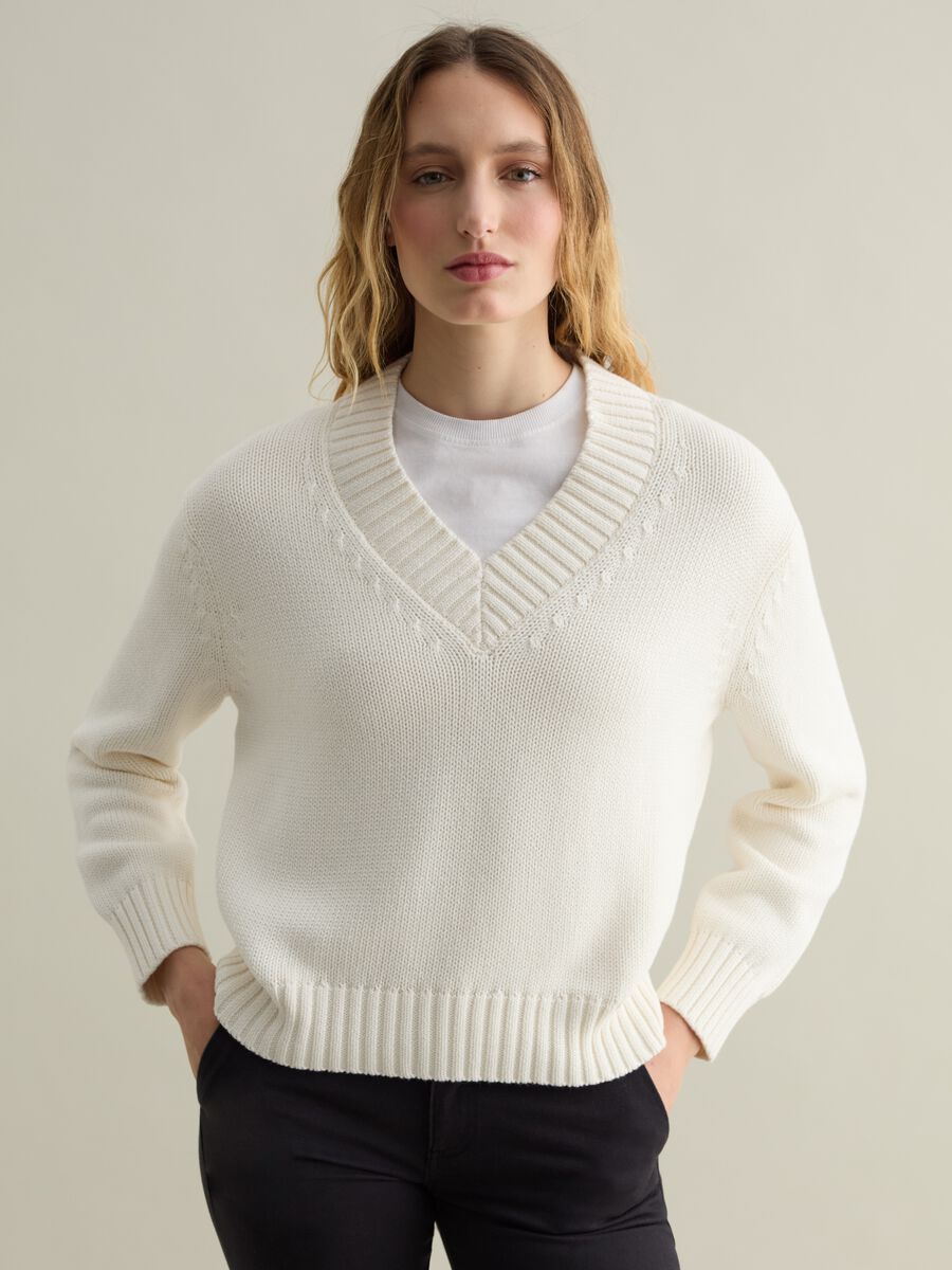 V-neck cotton pullover_0