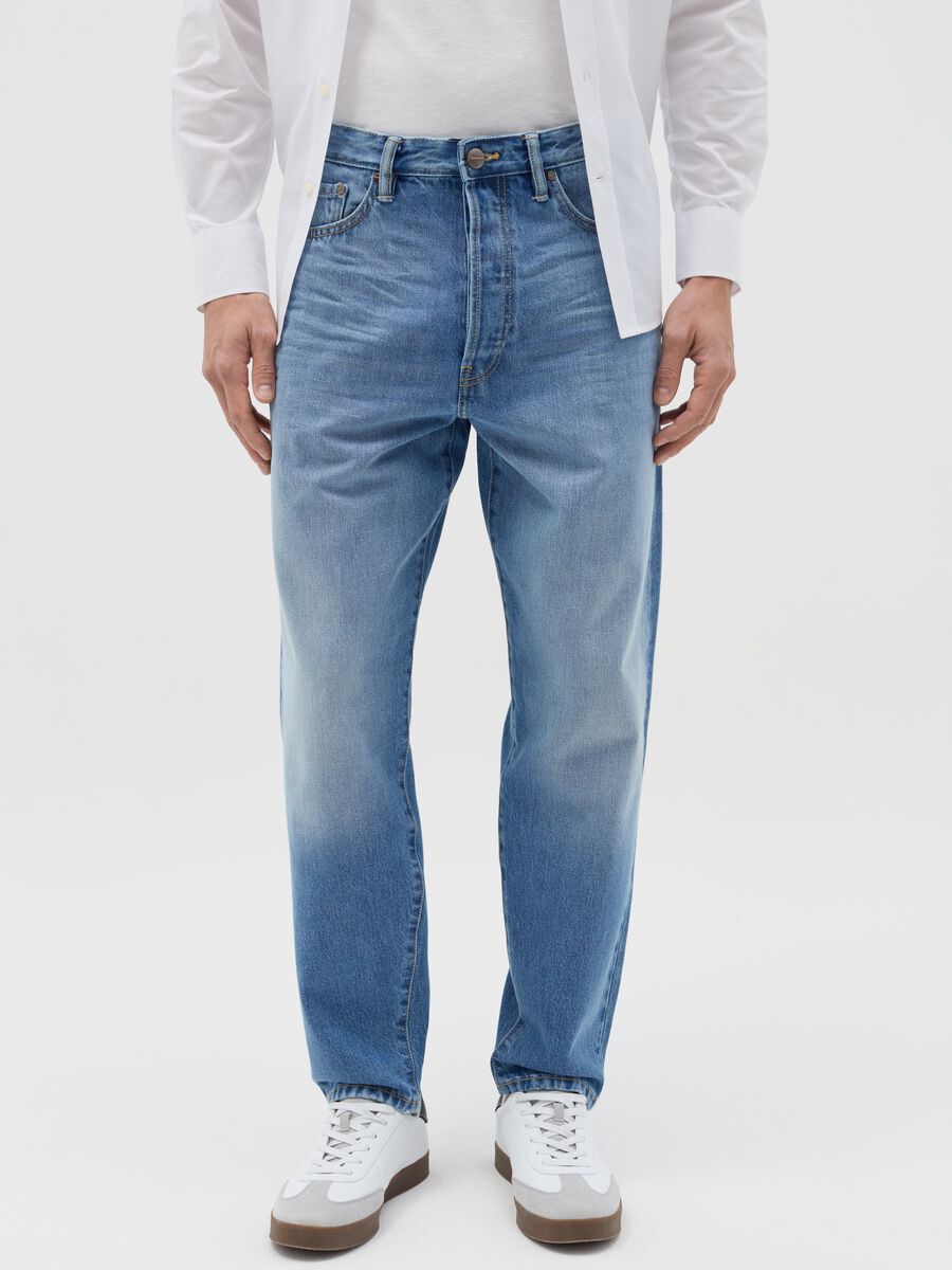 Regular blue tapered-fit jeans_1