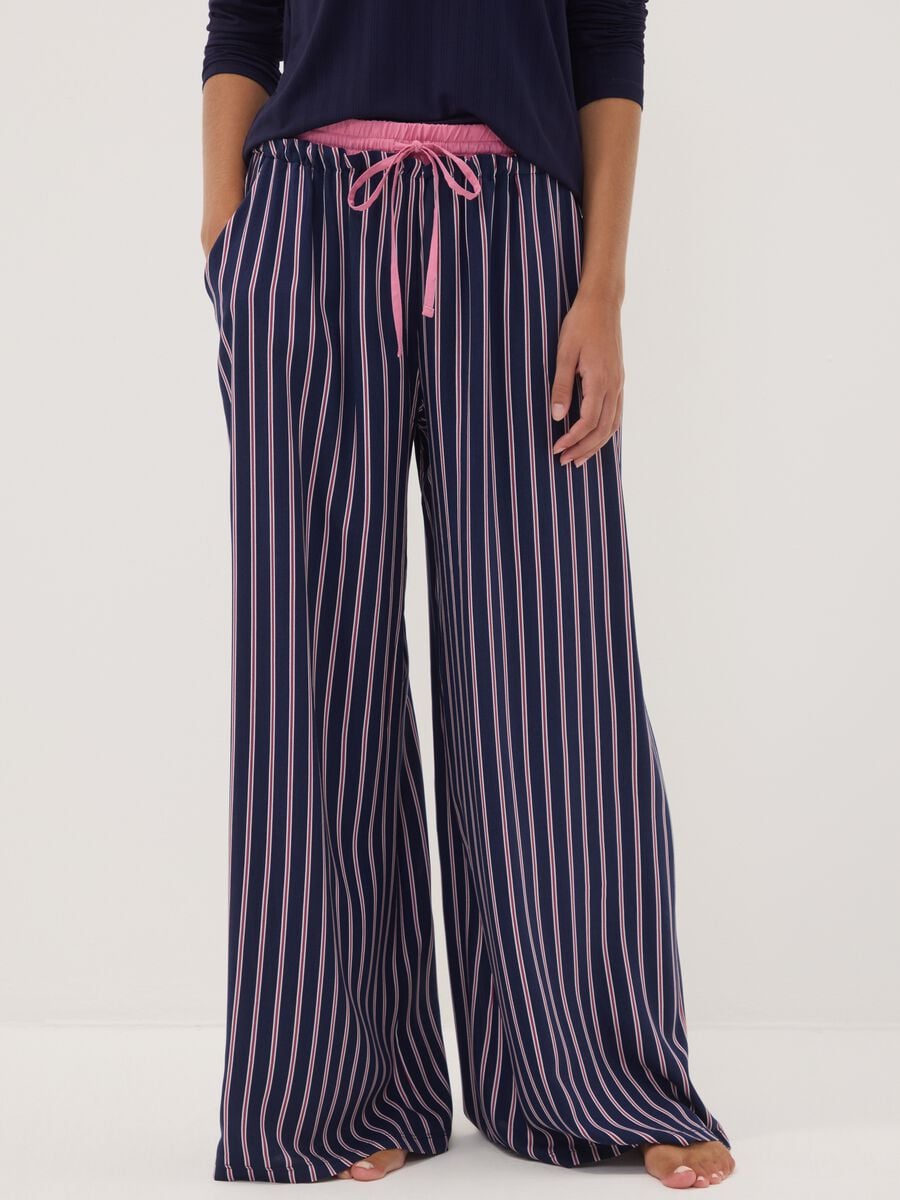 Blue striped pure viscose pyjama trousers_1