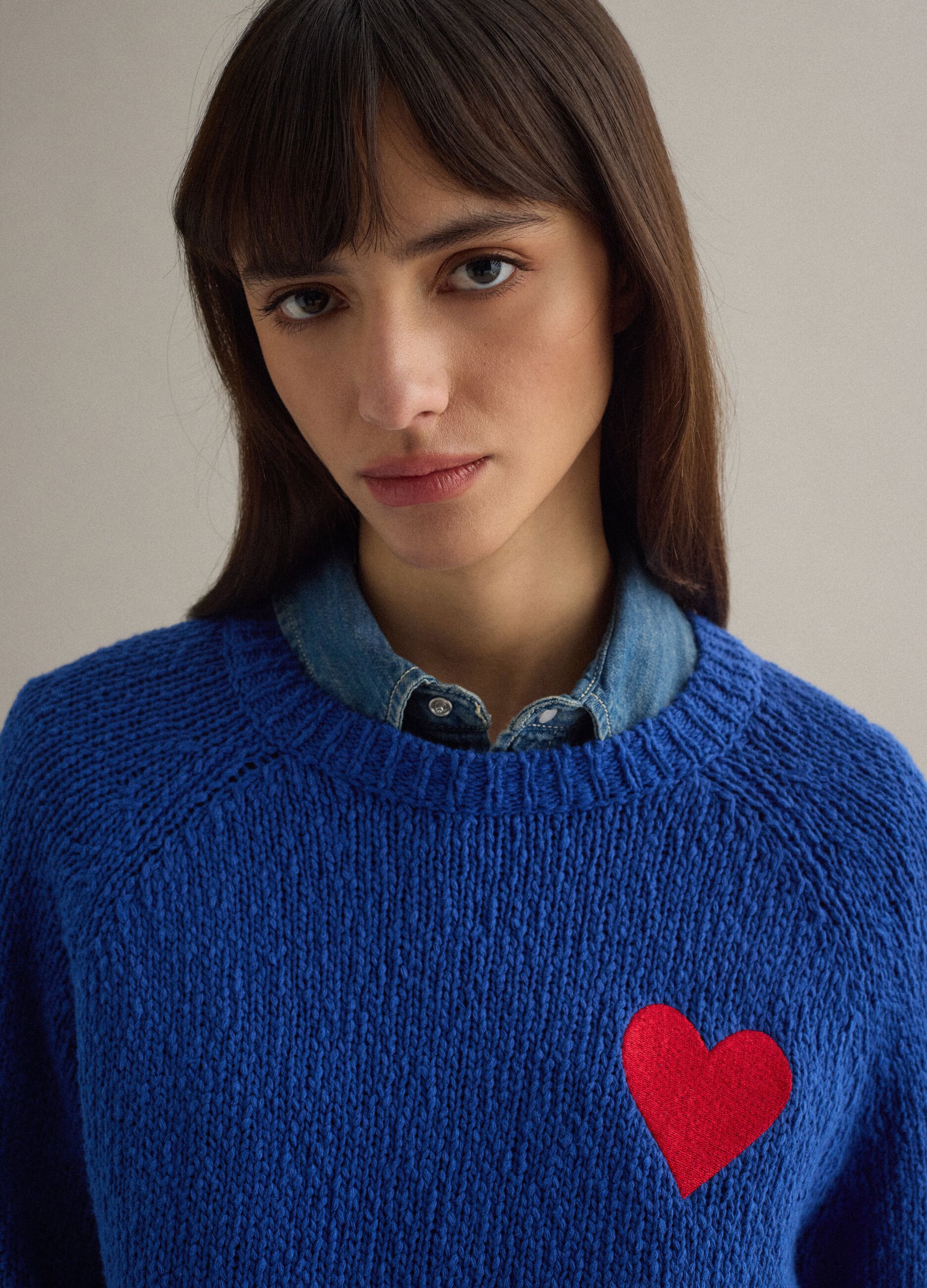 Blue pure cotton jumper regular fit with heart
