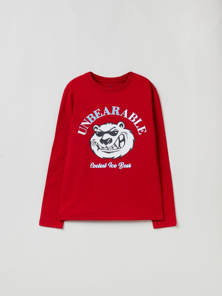 T-shirt a maniche lunghe stampa orso_0