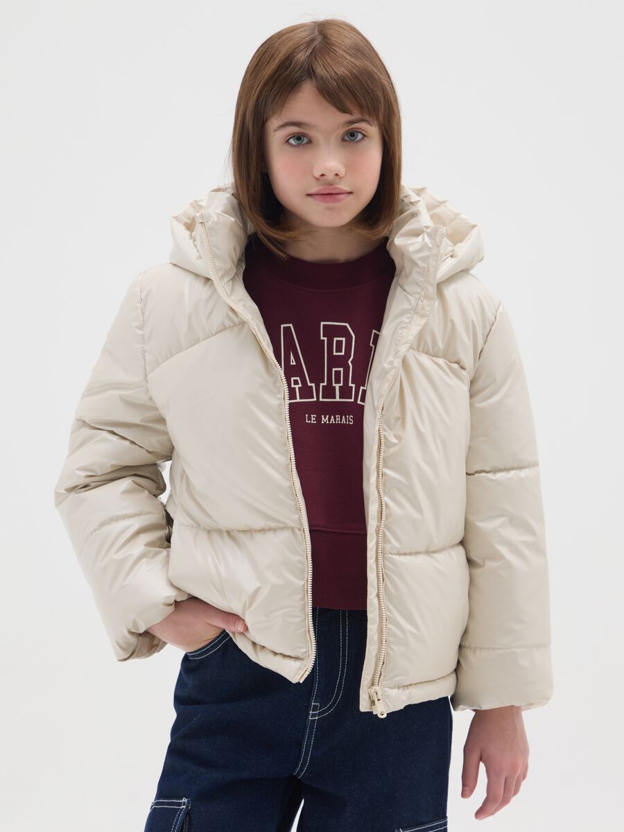 Giubbotto imbottito da ragazze beige regular fit con cappuccio_0