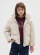 Regular fit beige padded jacket for girls with hood_0