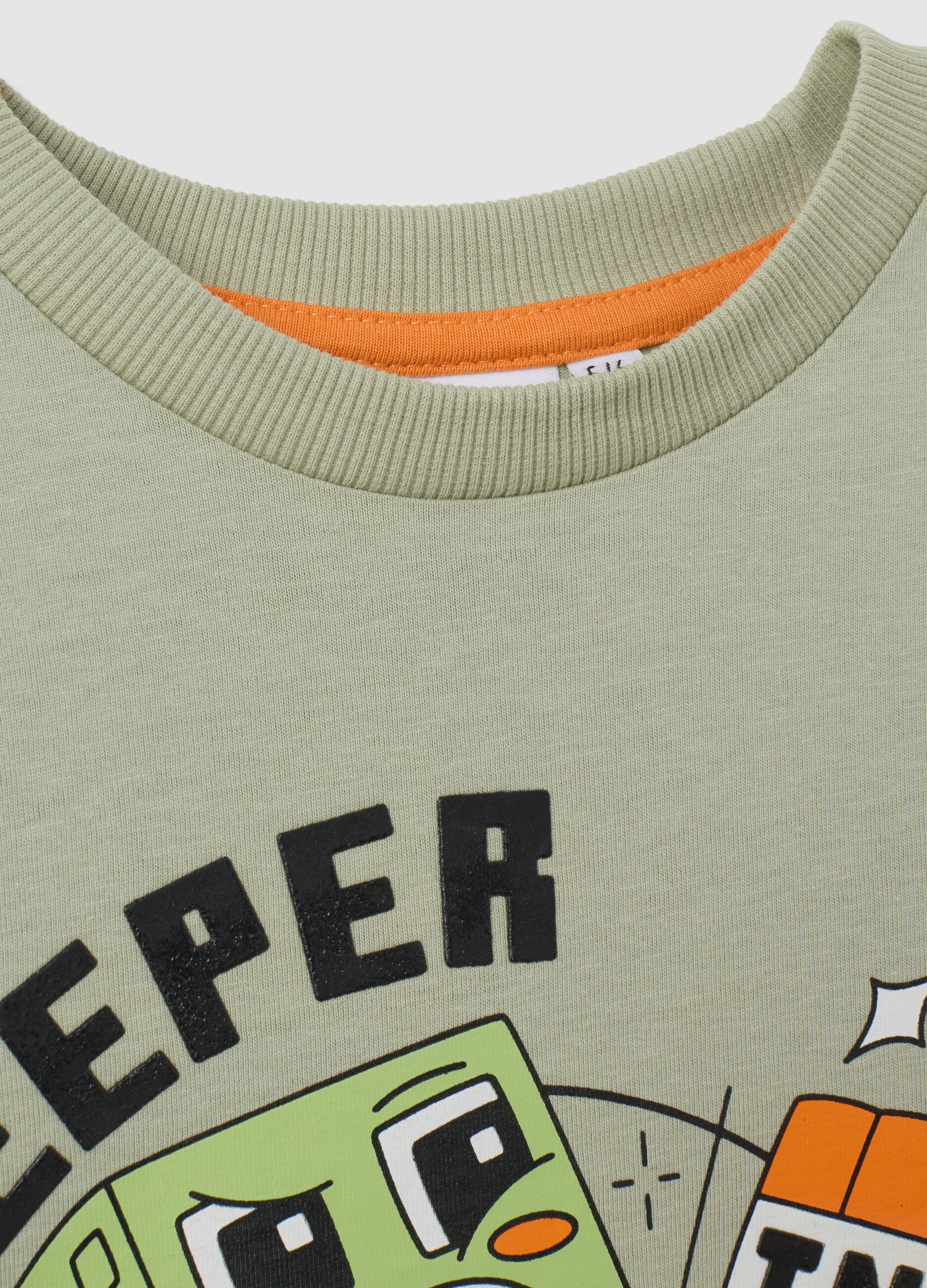 Children's Green Cotton T-shirt Regular Fit with Creeper Print