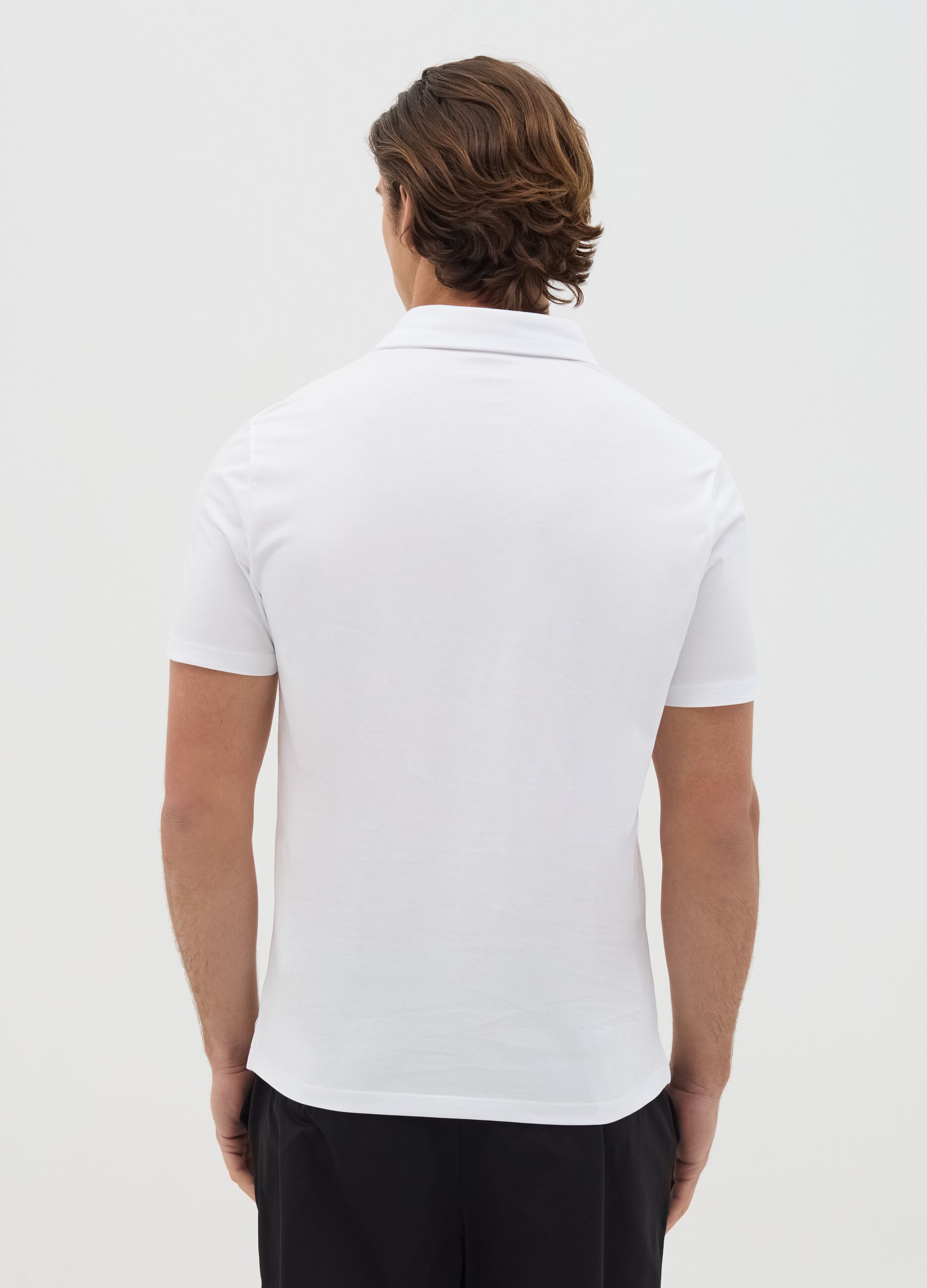 White regular-fit polo shirt with short sleeves