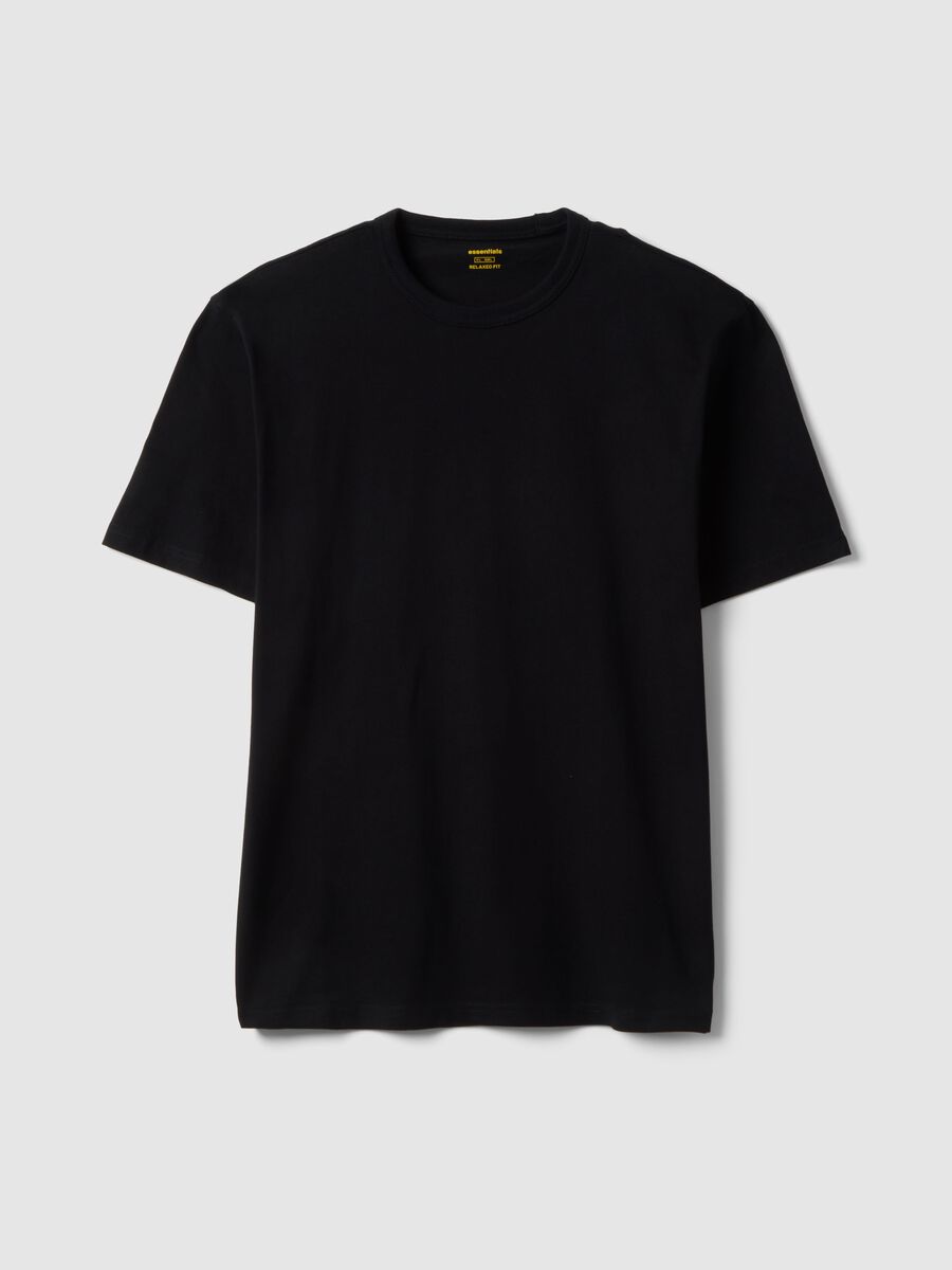 Black pure cotton crew neck t-shirt with relaxed fit_4