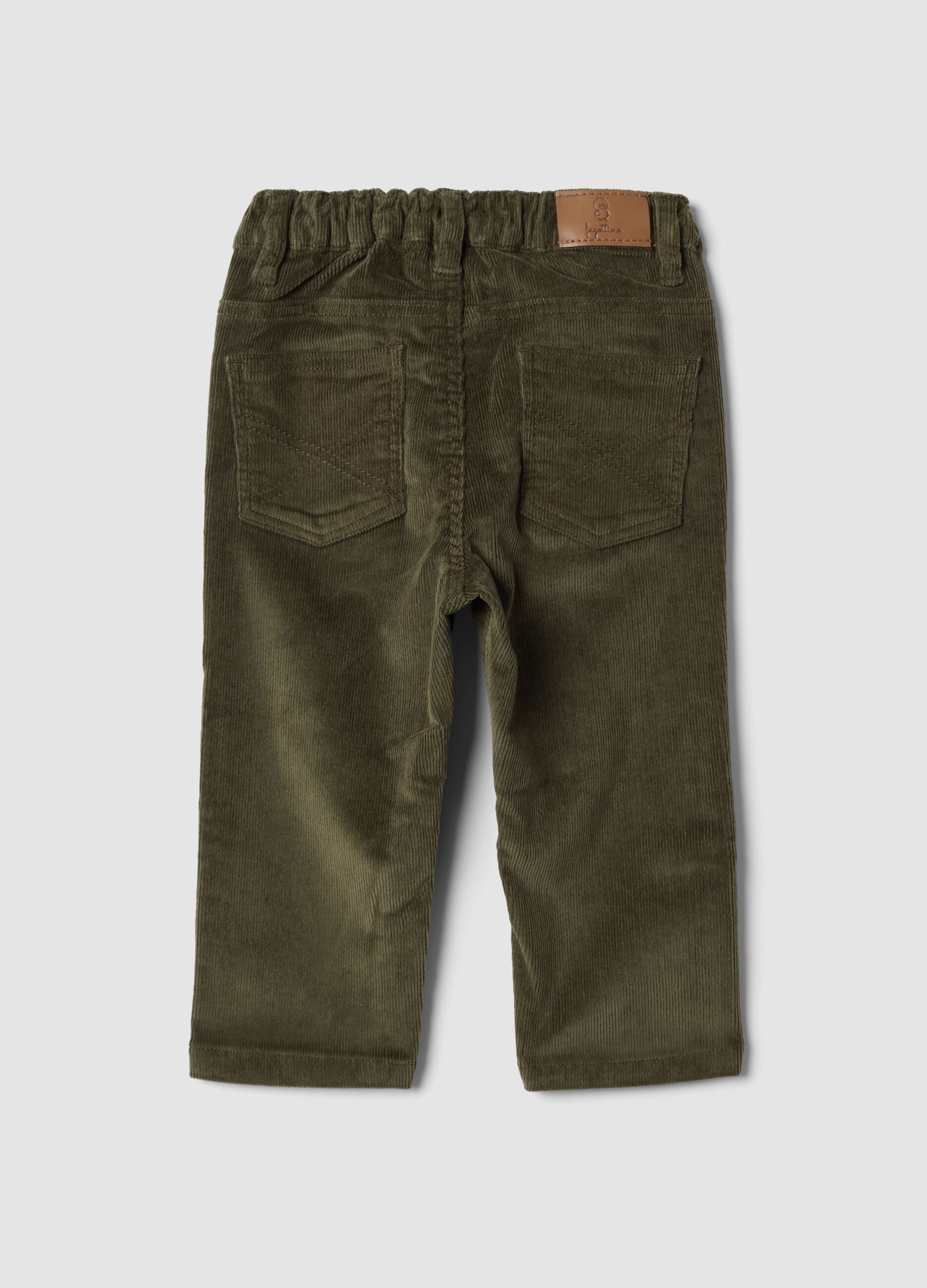 Pantaloni verdi in cotone elasticizzato a coste