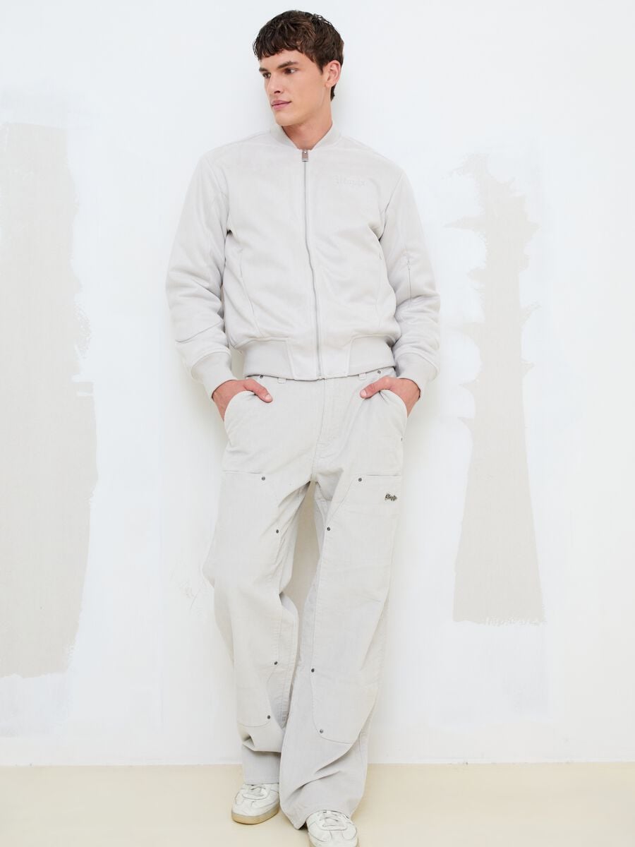 Faux Suede Bomber Jacket Light Beige_2