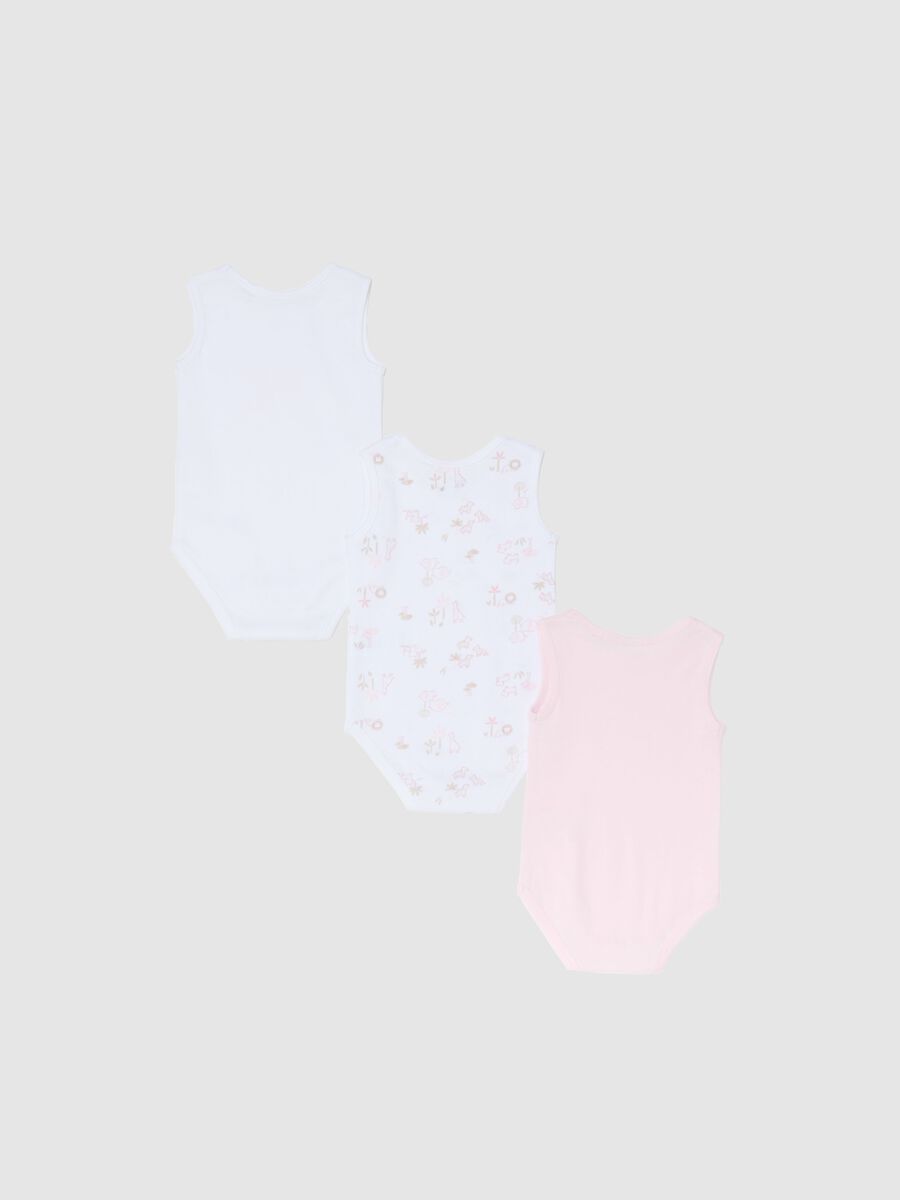 Tripack body senza maniche in puro cotone multicolor da neonata_1