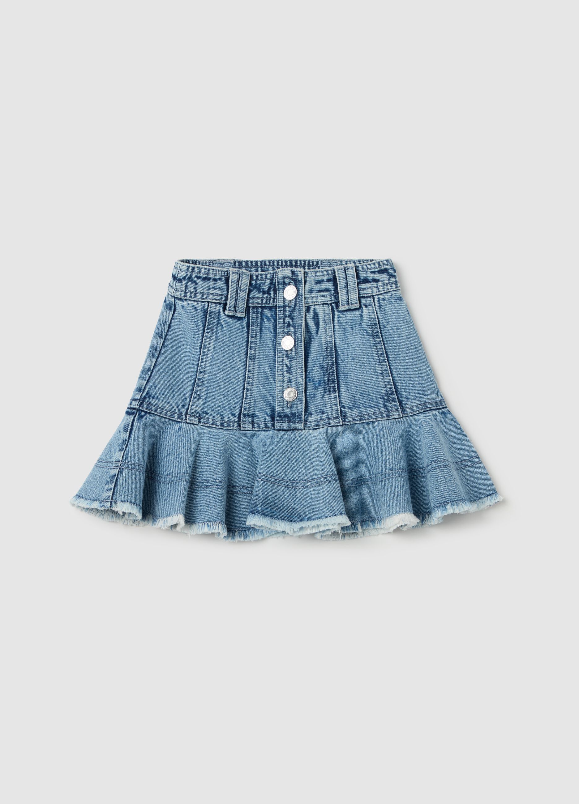 Denim miniskirt with flounce