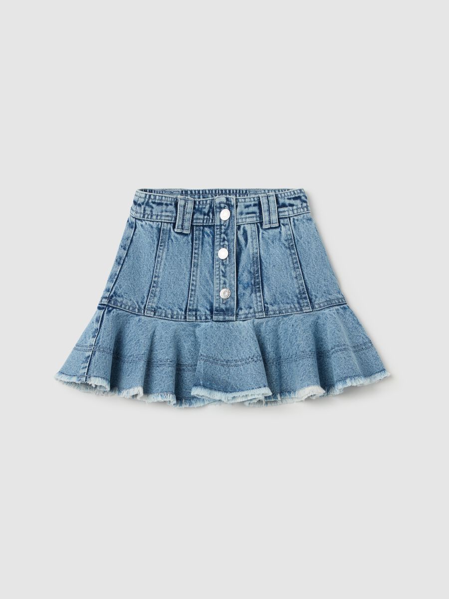 Denim miniskirt with flounce_0