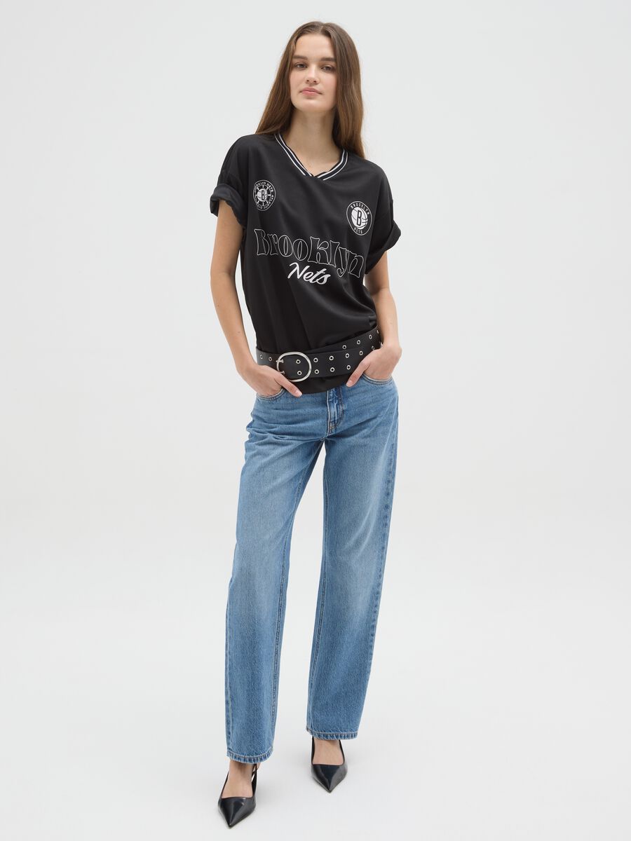 Short Sleeve Regular Fit Black T-shirt Brooklyn Nets_1