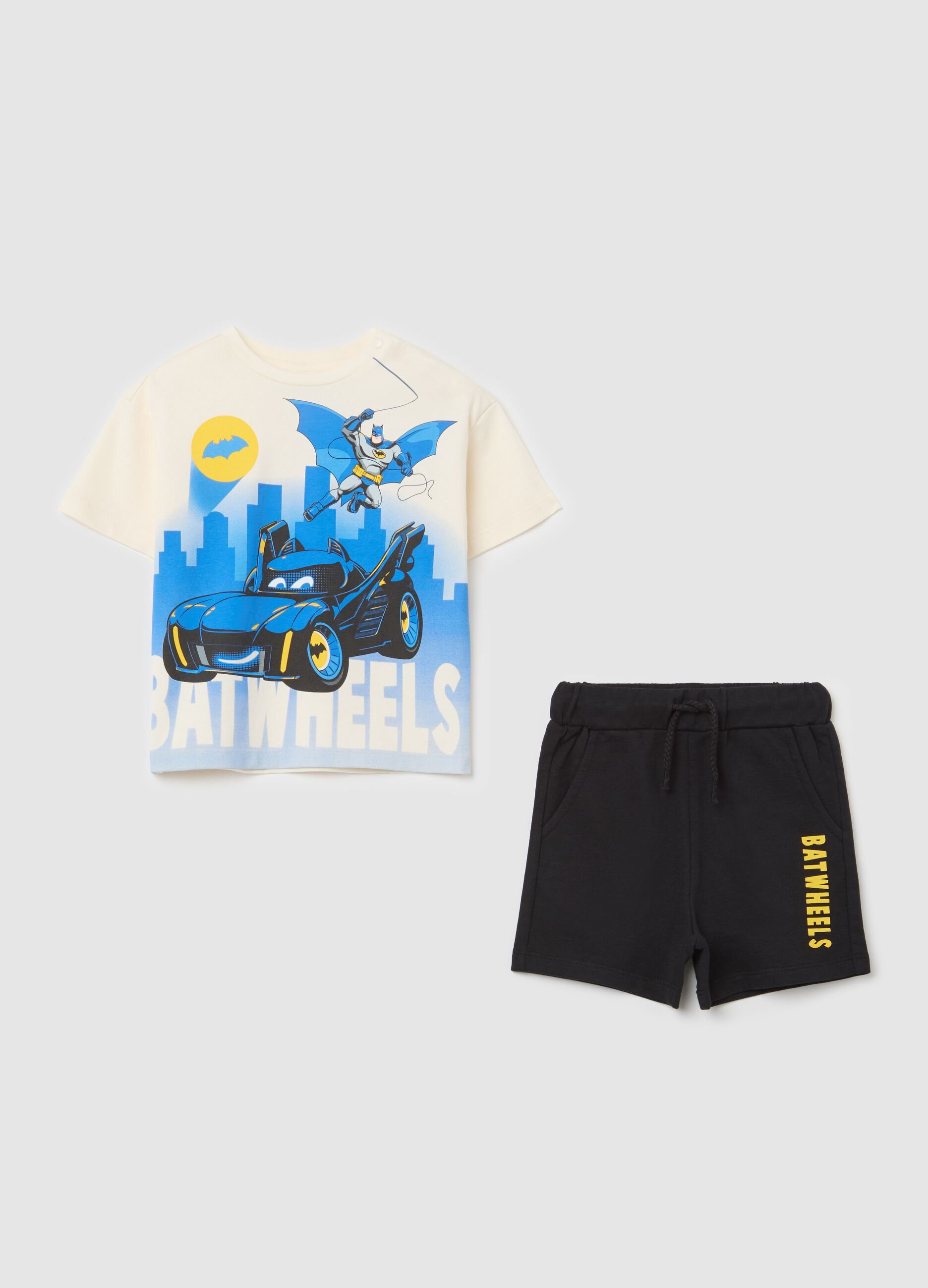 White and black jogging set in cotton with Batwheels print