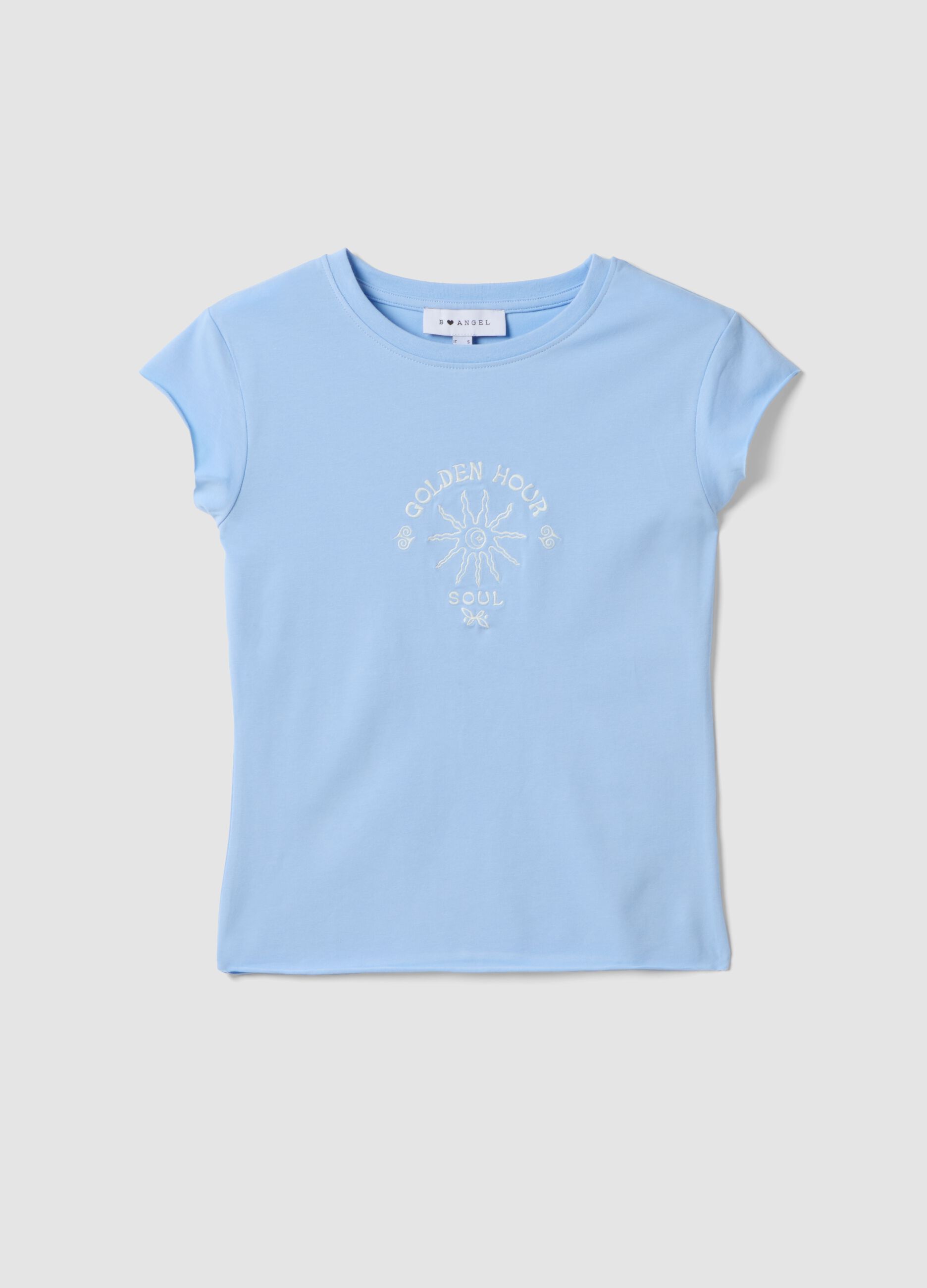 Blue fitted stretch-cotton T-shirt with print