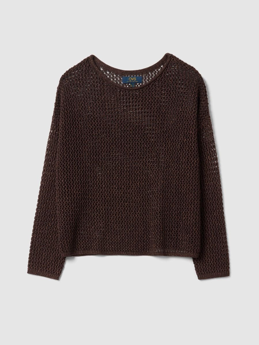 Brown regular fit viscose blend sweater with knit design_4