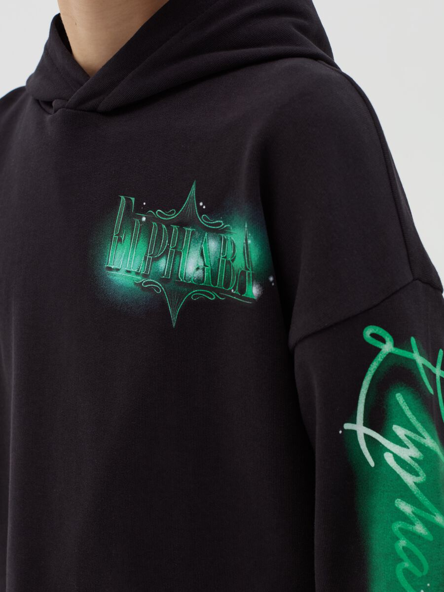Boxy-fit sweatshirt with hood and Wicked print_1