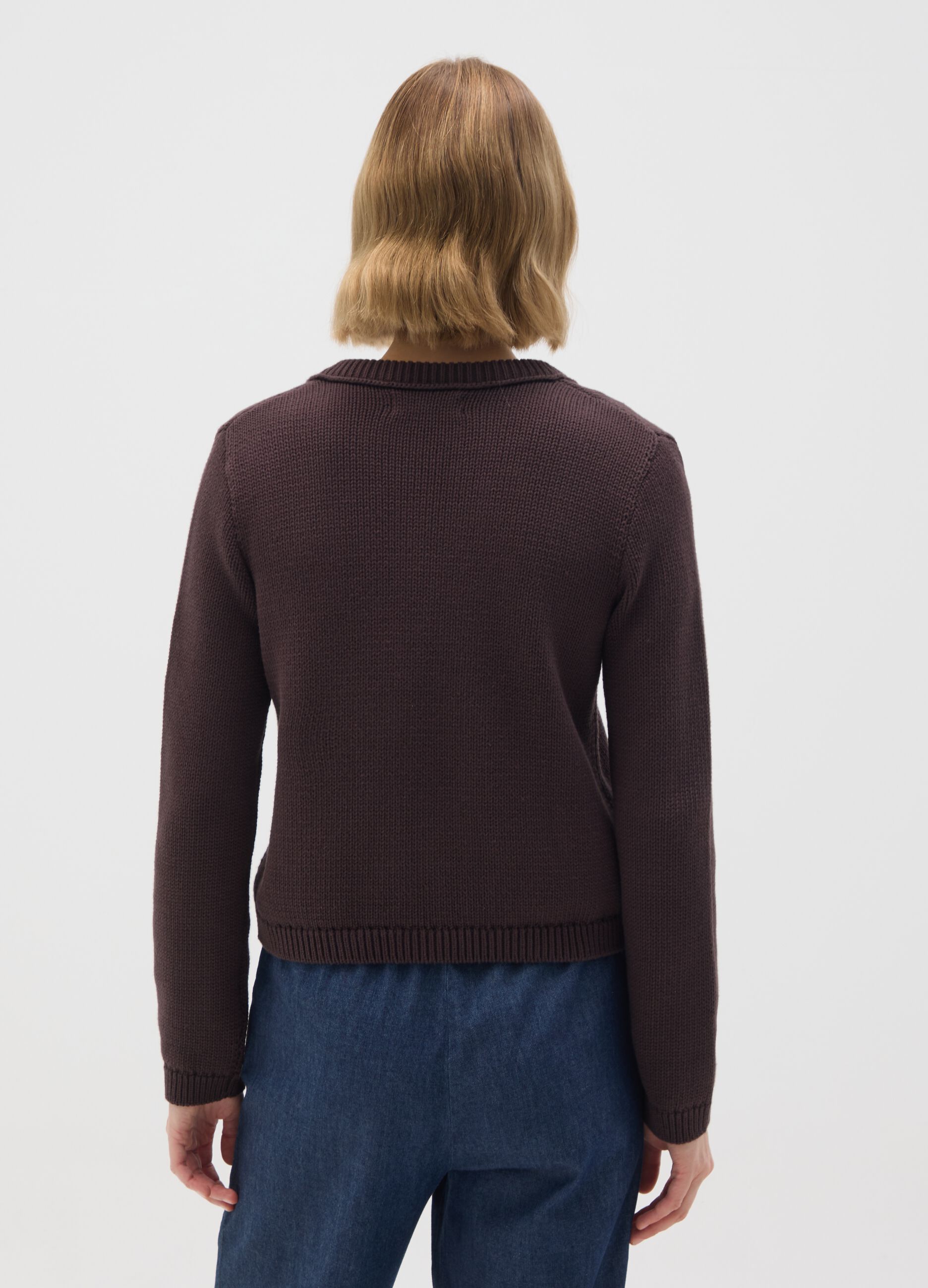 Brown pure cotton regular fit cardigan with buttons