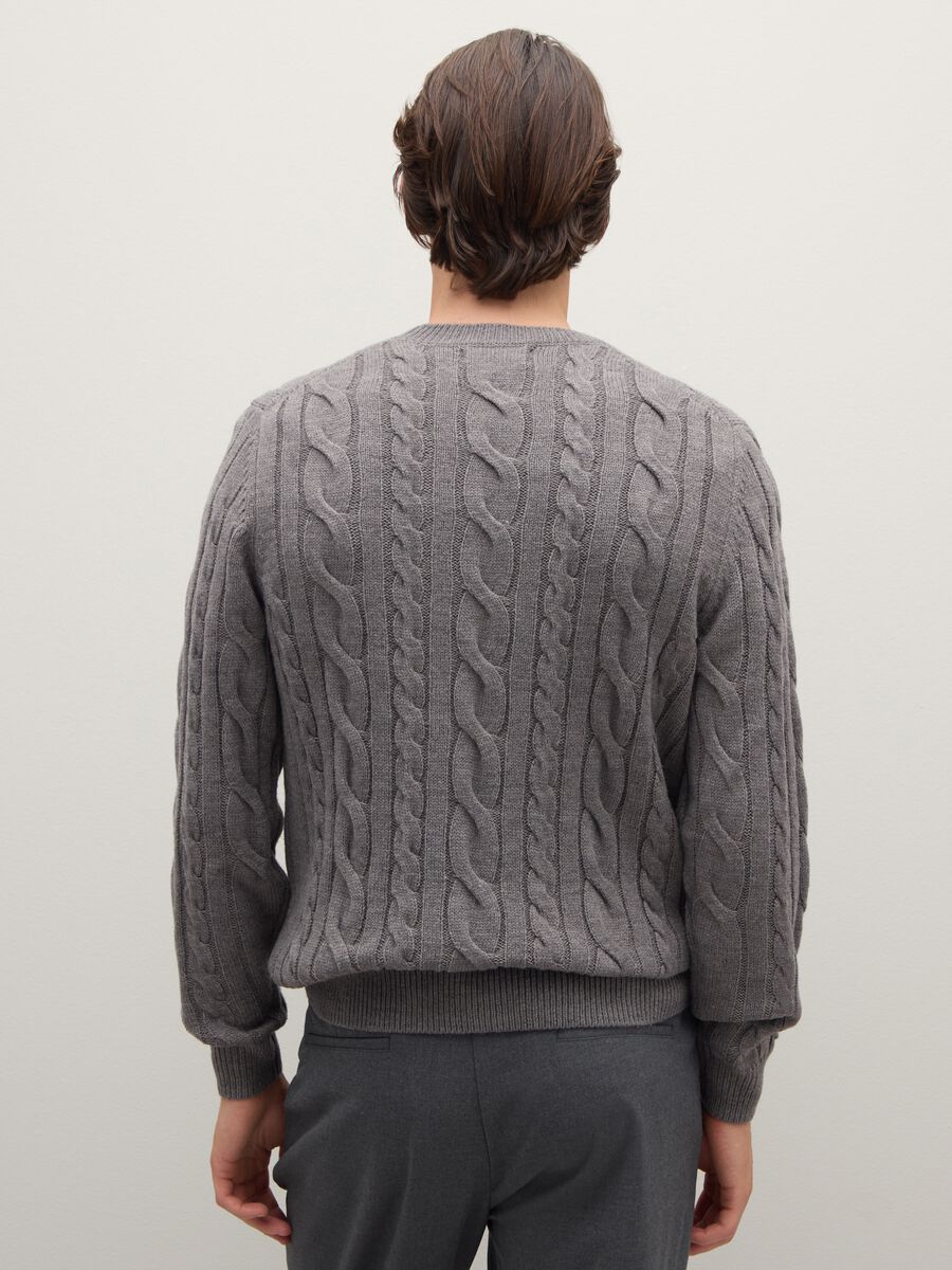 Grey Crew Neck Pullover Regular Fit with Cable Knit_4