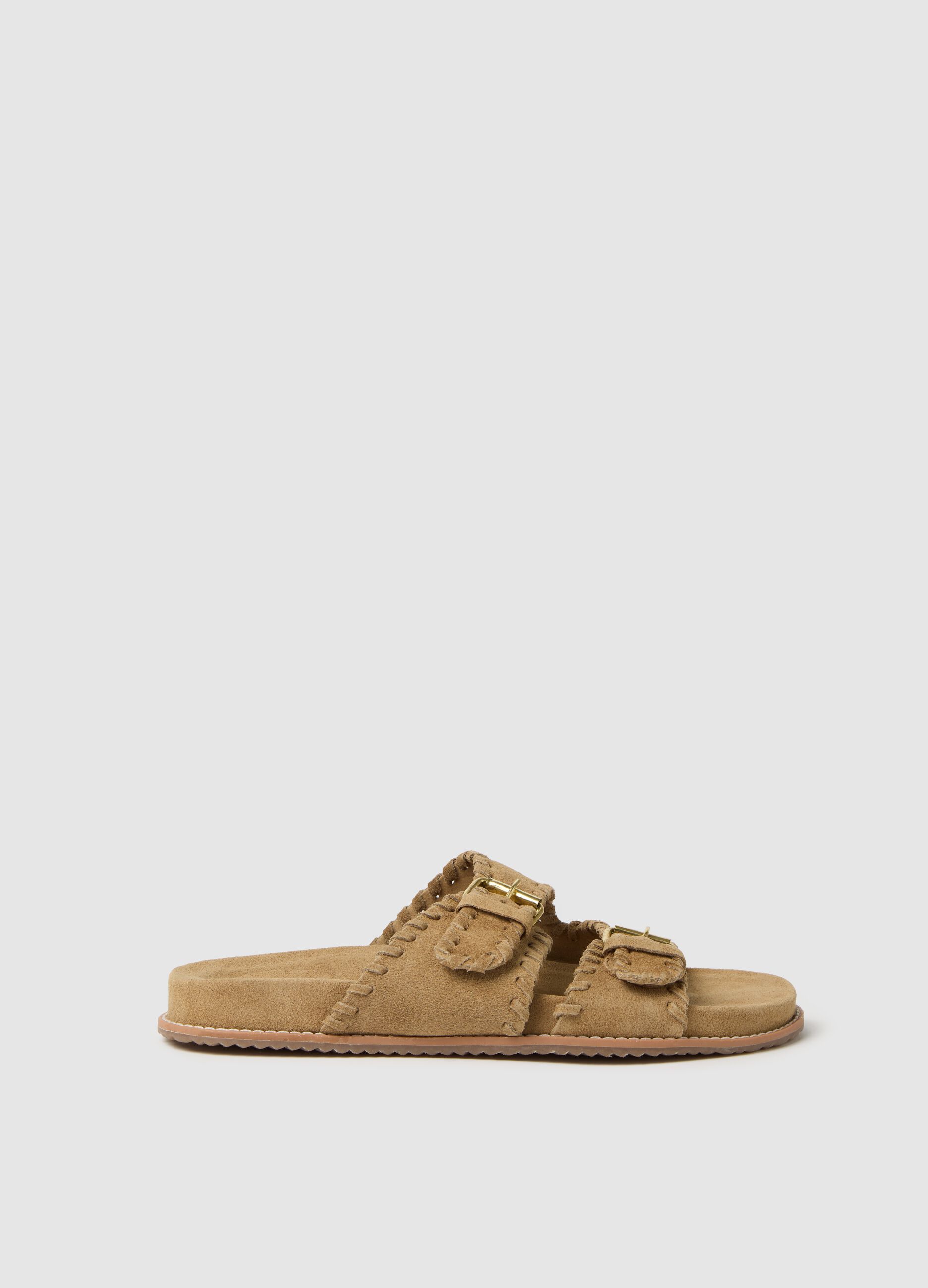 Beige sandals in genuine suede leather