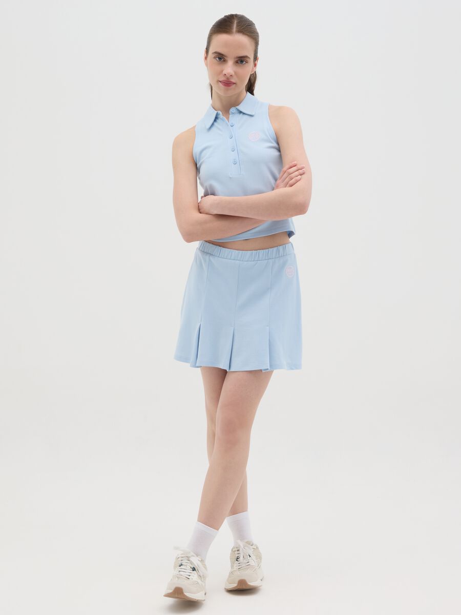 Women's blue pure cotton short skirt regular fit with pleats_0