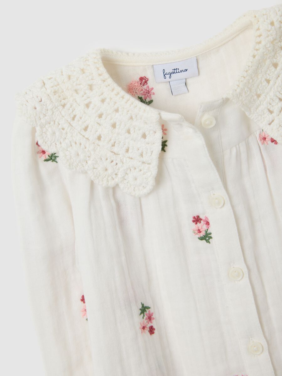 White girl's pure cotton shirt regular fit with flowers_3