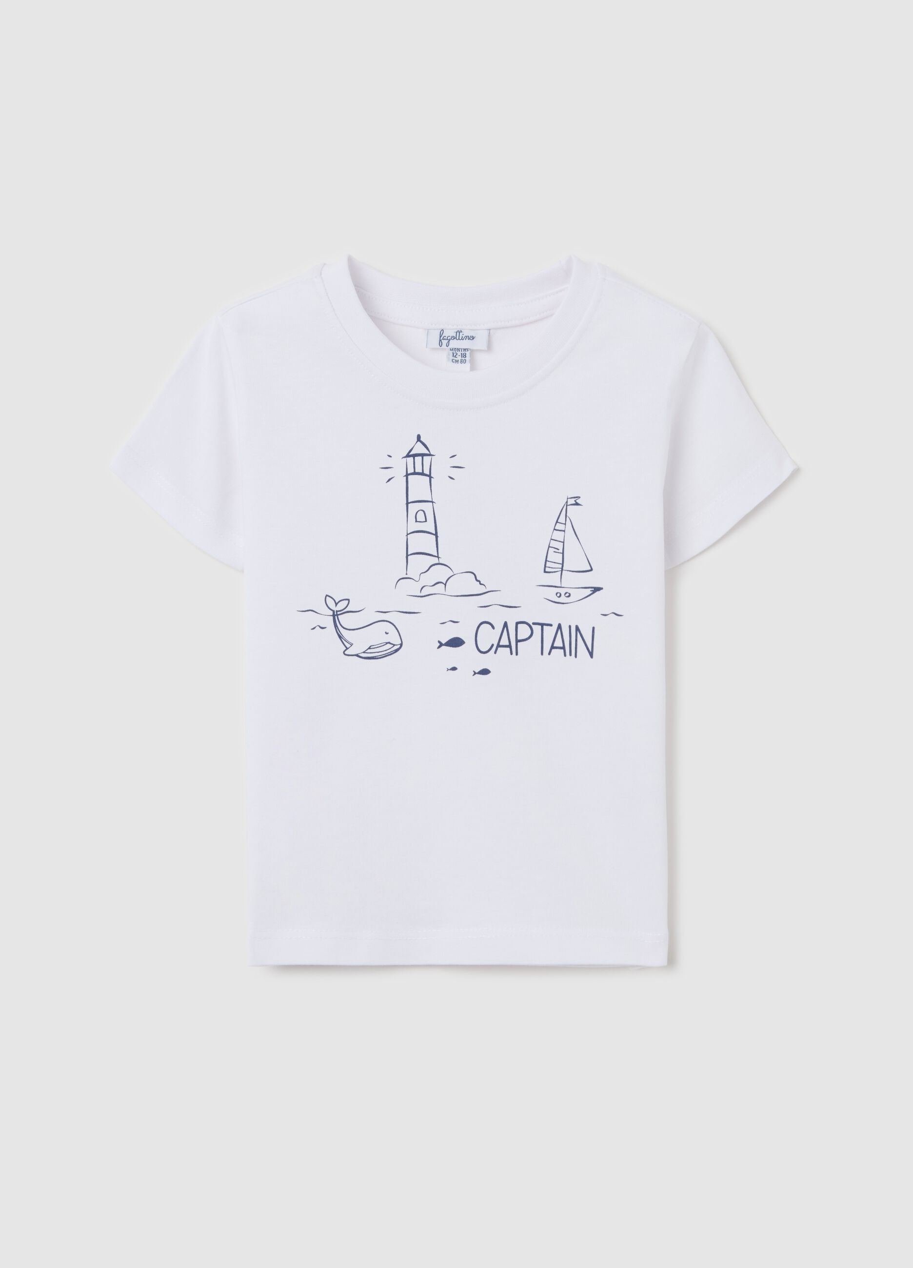 White T-shirt in cotton with "Captain" print