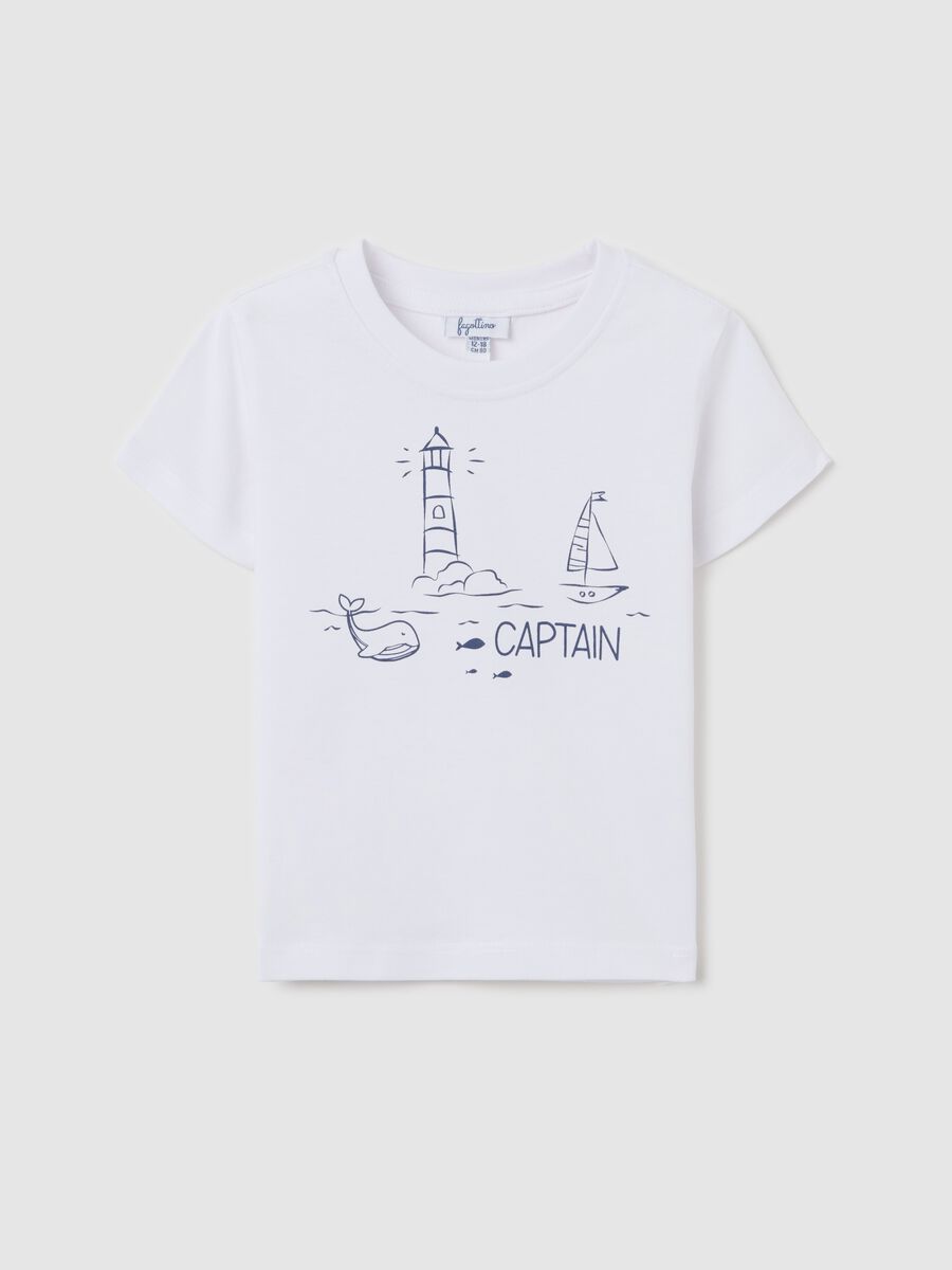 White T-shirt in cotton with "Captain" print_0