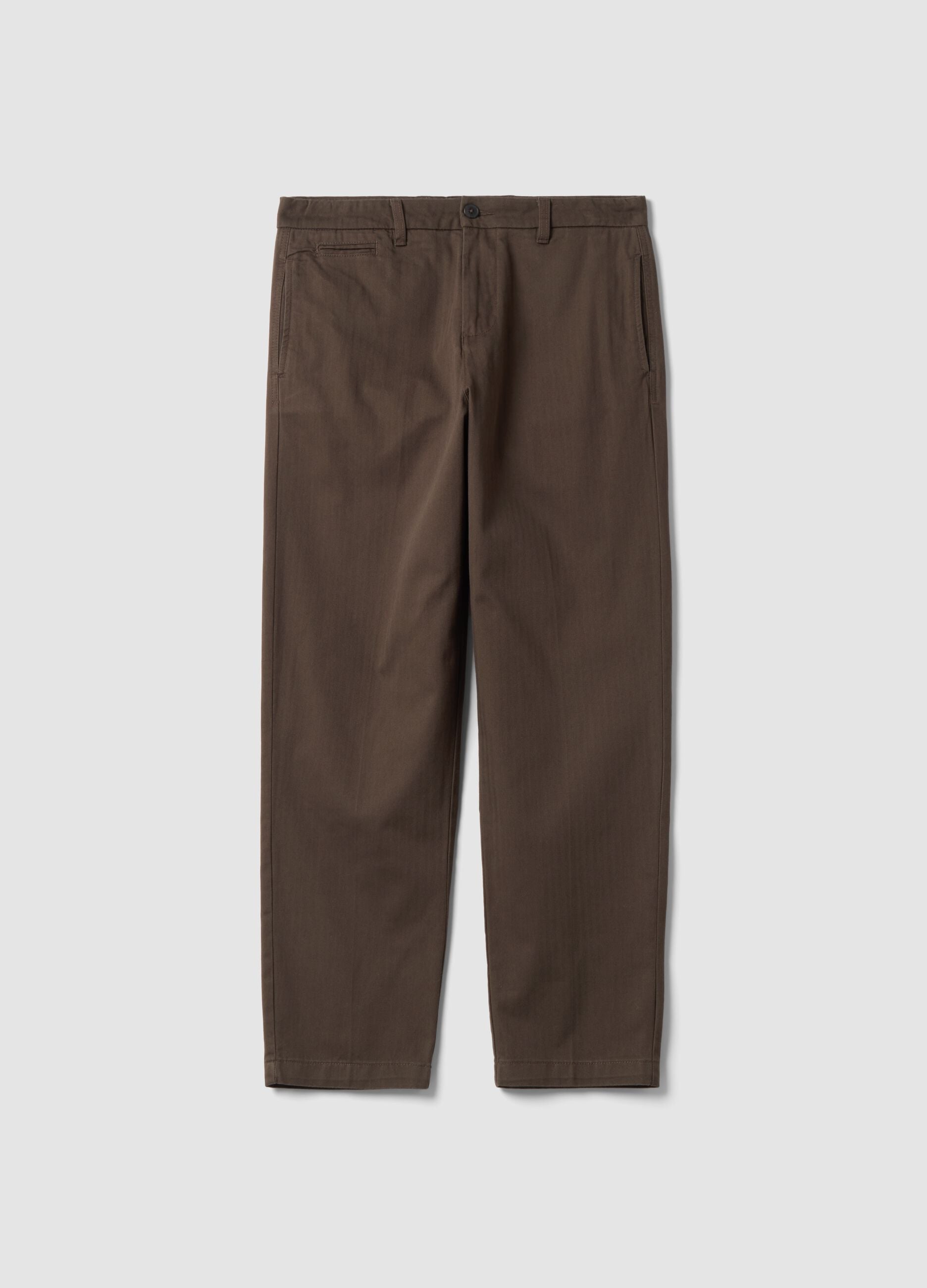 Brown pure cotton carrot-fit chino trousers