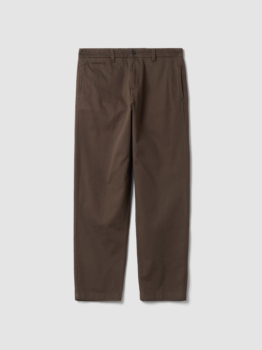 Brown pure cotton carrot-fit chino trousers_4