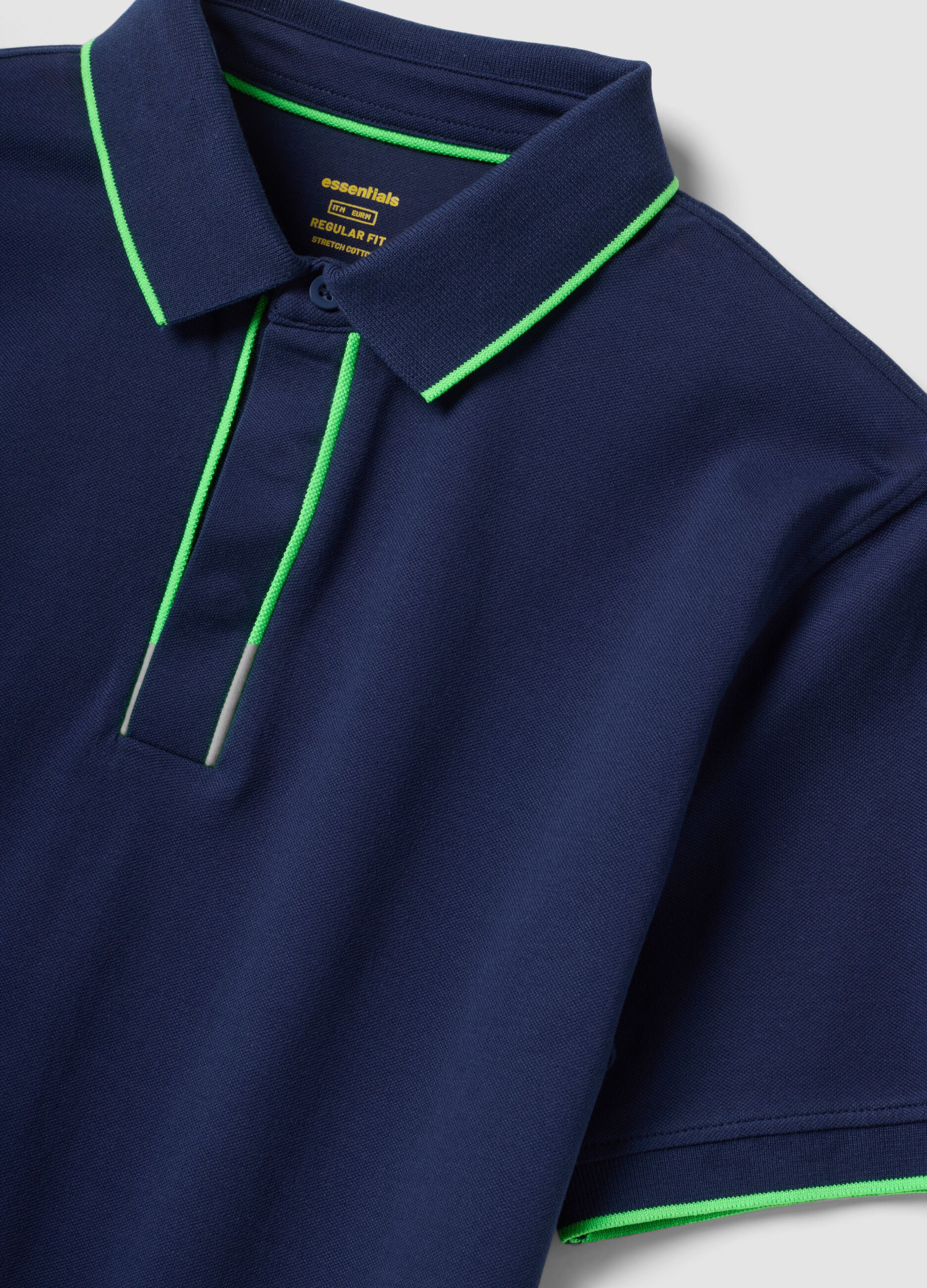 Blue short-sleeved polo in stretch cotton