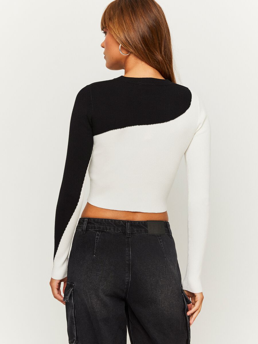 T-shirt cropped bicolore a costine_2
