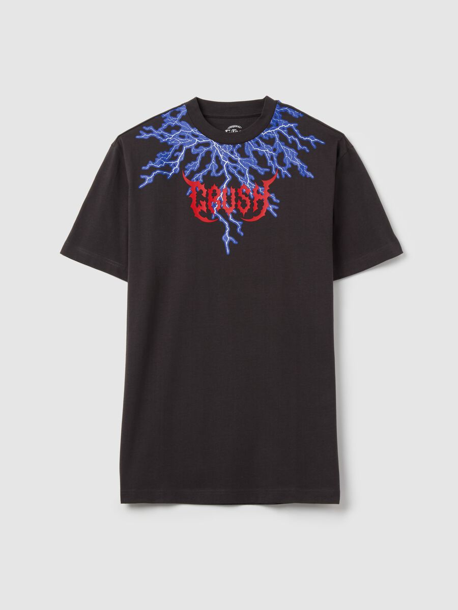 Black short-sleeved T-shirt with lightning print_4