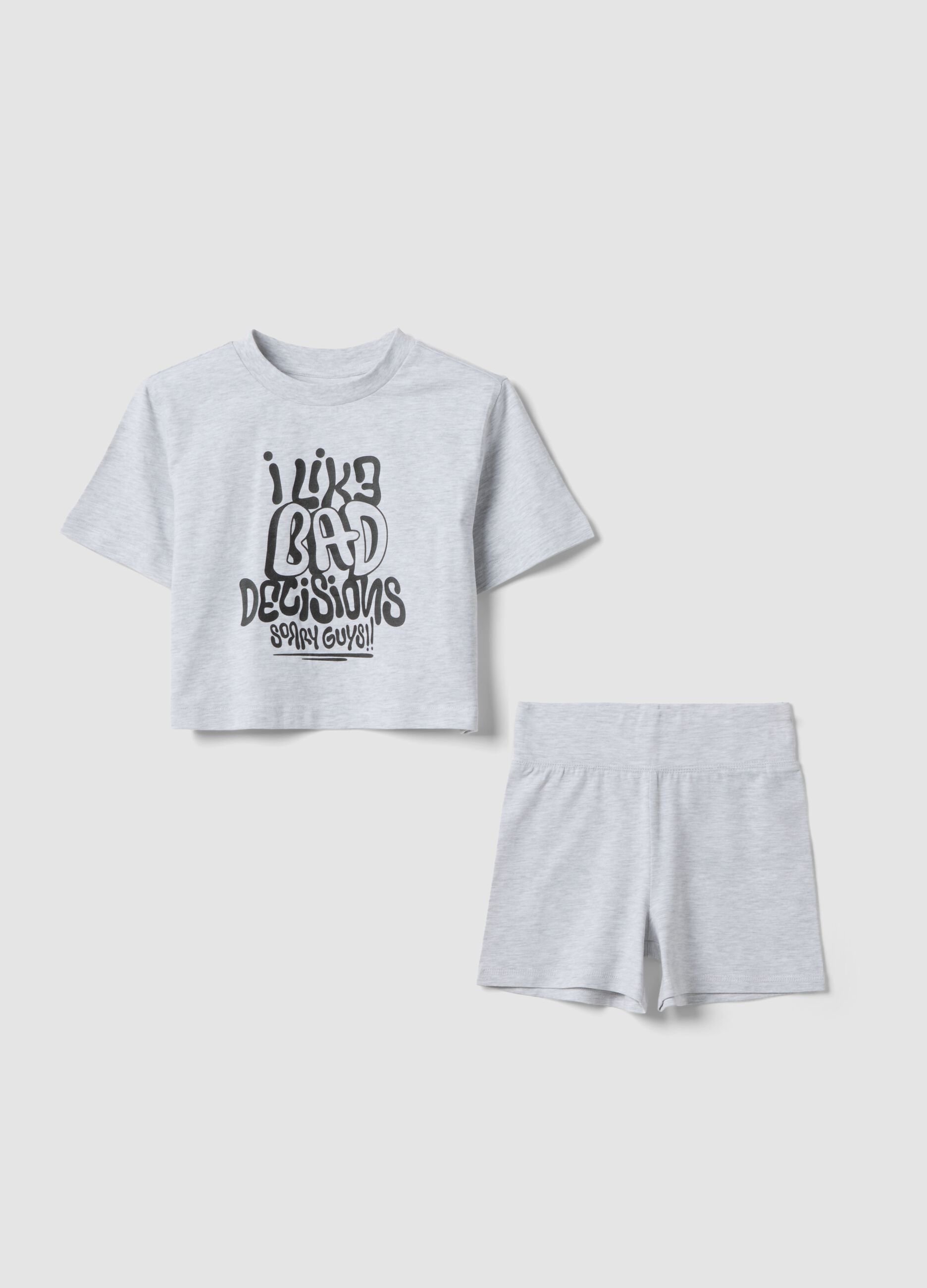 Grey cotton-blend set with T-shirt and shorts