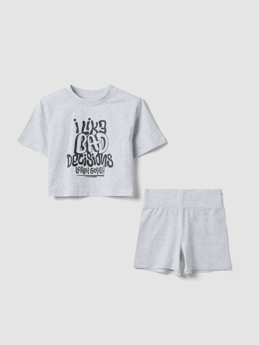 Completo grigio in misto cotone con t-shirt e shorts_0